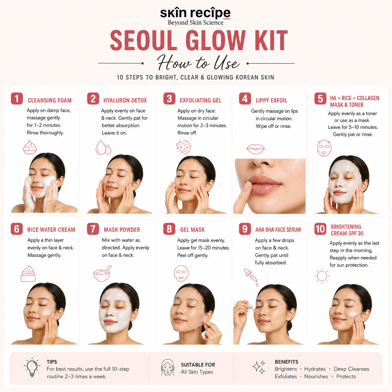 Skin Recipe Seoul Glow Kit – 10-Step Korean Facial Treatment for Bright, Clear & Glass-Like Skin