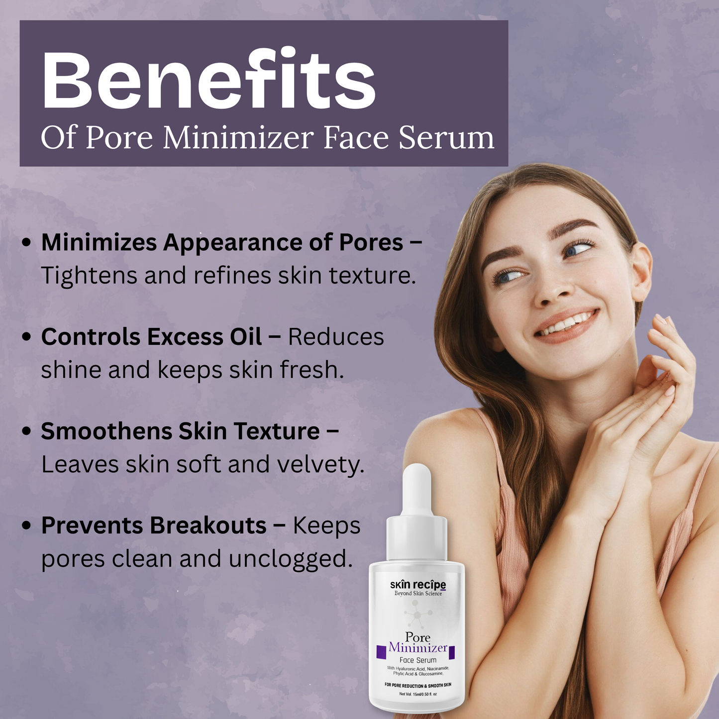 Pore Minimizer Face Serum With Hyaluronic Acid, Niacinamide, Phytic Acid & Glucosamine