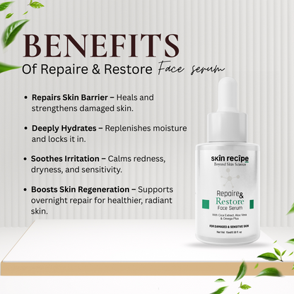Repair & Restore Face Serum With Cica Extract, Aloe Vera & Omega Plus